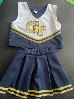 Georgia Tech girls two piece cheerleading outfit blue, gold, white size 4 great